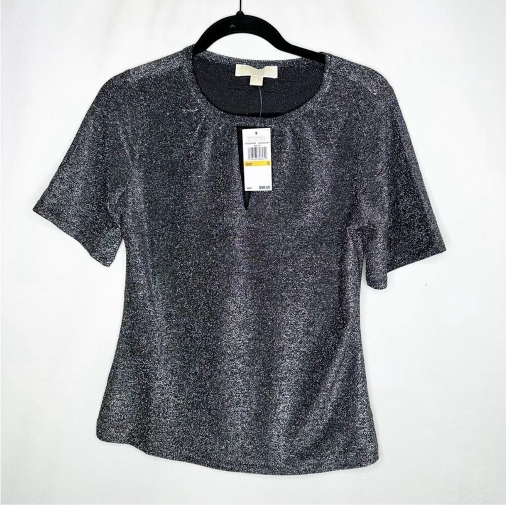 NEW! MICHAEL KORS Black & Silver Short Sleeve Top - Small
